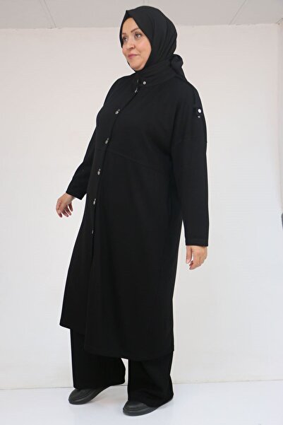 Eslina 57035 Plus Size Modal Suit with Shoulder Epaulettes and Snap Detail - Black