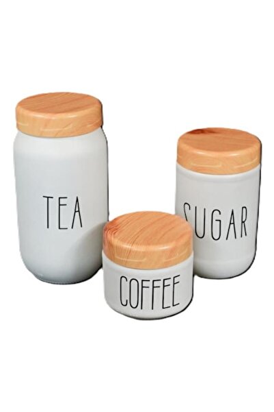 OEM Set 3 glass containers with plastic lids labeled SUGAR, TEA, COFFEE