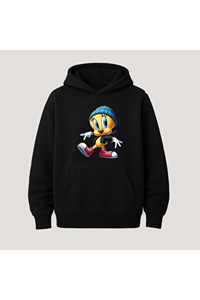 SVART WEAR Looney Tunes Baskılı Kanguru Cepli Pamuklu Kapüşonlu Uzun Kollu Ho...