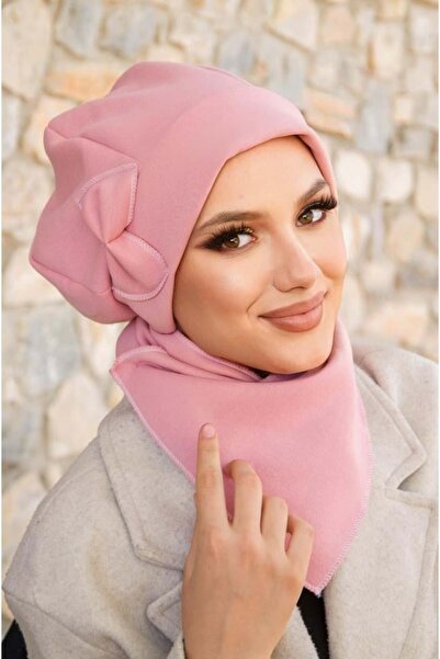 Aişe tesettür Powder Bow Hijab Beanie and Etol Set