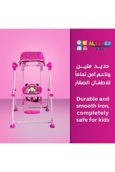 ALBADER Kids Swing Set with Musical Toys, Foldable Baby Swing Chair, Adjustable Canopy, Indoor Outdoor Swing