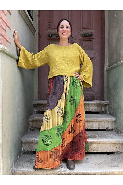 Bohoyasam Nepal Patchwork Etek – Renkli, Salaş & Bohem Tarz, El Yapımı Kadın Model