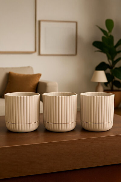 TEMMUZ HOME Zeraf Saksı No:1 – 3 Adet 1.3 Litre Tabaklı Masa ve Sehpa Üzeri S...