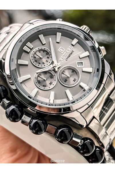 Reward Men's Functional Wristwatch, Certified, Guaranteed, Silver Steel Band Bracelet