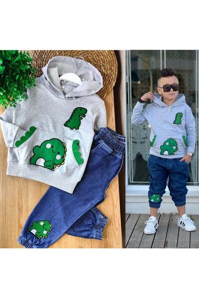 Çamur Kids Nakış işlemeli dino kot takım 2-7 YAŞ