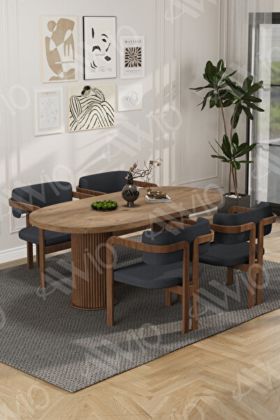 AVVİO Brown Serisi Bohem Ayak 4'lü Tokyo Metal Demonte Sandalye 80x140 Masa S...