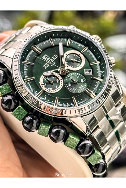 Reward Functions Active Men's Wristwatch,Certified ,Green Silver Steel Band,With Calendar, Bracelet