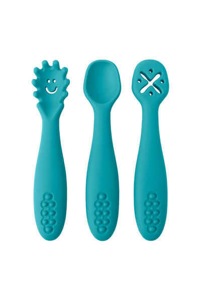 Choice blue 3PCS Silicone Spoon Fork For Baby Utensils Set Feeding Food Toddler Learn To Eat Training Soft