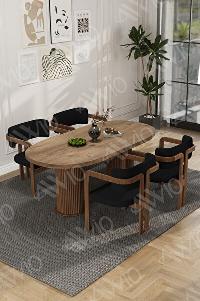 AVVİO Brown Serisi Bohem Ayak 4'lü Tokyo Metal Demonte Sandalye 80x140 Masa Sandalye Takımı