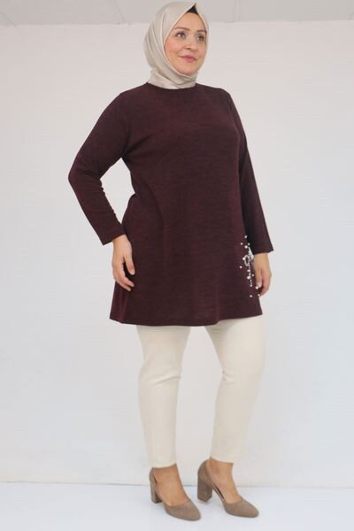 Eslina 58111 Plus Size Mir Tunic with Stone Detail on the Front - Plum