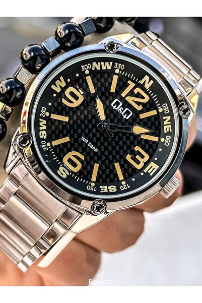 Q&Q Men's Wristwatch, Silver Steel Band, 5 Atm Water Resistant, Bracelet