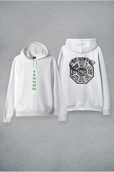 MODA Hanorac cu glugă alb Lost cu imprimeu cu glugă Swea tricou