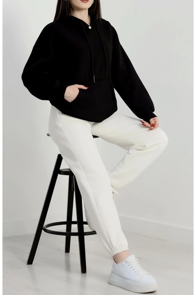 Haydigiy Kanguru Cepli Kapşonlu Sweat - Siyah