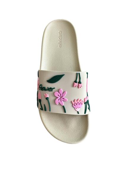 GEZER Women's Beige Flower Slippers