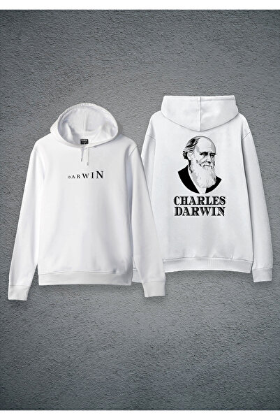 MODA Чарлз Дарвин Печатно бяло суитшърт с качулка