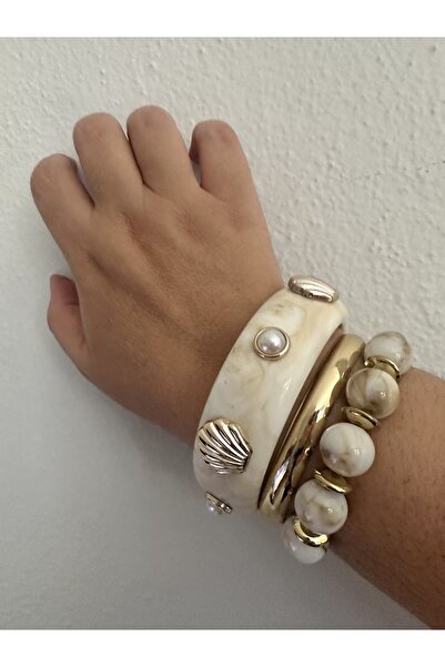 ALS Tasarım Dünyası Kadın Krem Renk Kemik 3'lü kombin Bileklik