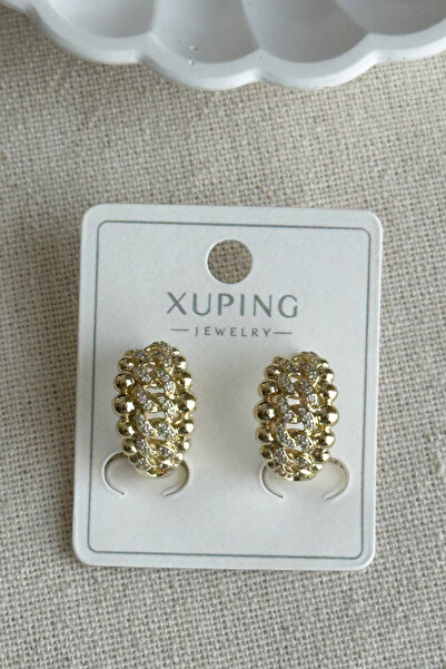 Modacaprea Xuping 14K Zincir Taşlı Halka Kadın Küpe Kararmaz Kadın Takı Xuping Küpe