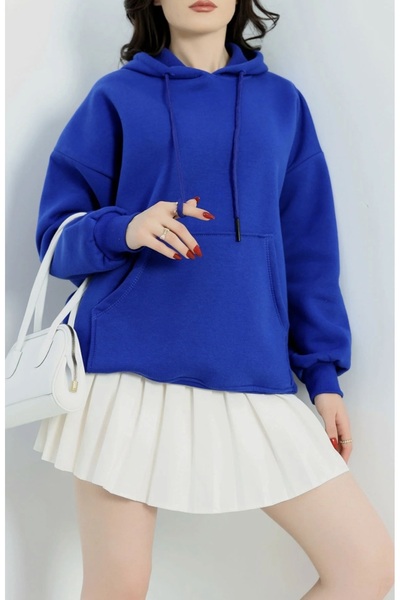 Haydigiy Kanguru Cepli Kapşonlu Sweat - Saks