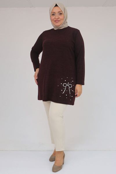 Eslina 58111 Plus Size Mir Tunic with Stone Detail on the Front - Plum