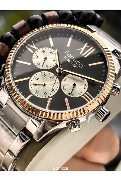 Ferrucci Men's Wristwatch, with Calendar, Functions Active, Silver Steel Band, with Bracelet Gift