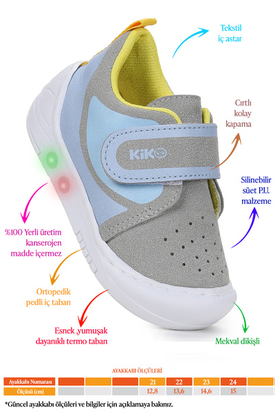 Kiko Kids Kugan Velcro Lighted Baby Boy Walking Sports Shoes
