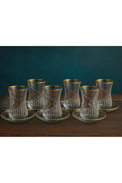 sigmaglas Thin Waist 6 Person 12 Piece Gilt Tea Set