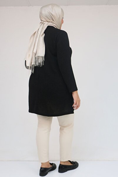 Eslina 58111 Büyük Beden Önü Taş Detaylı Mir Tunik - Siyah