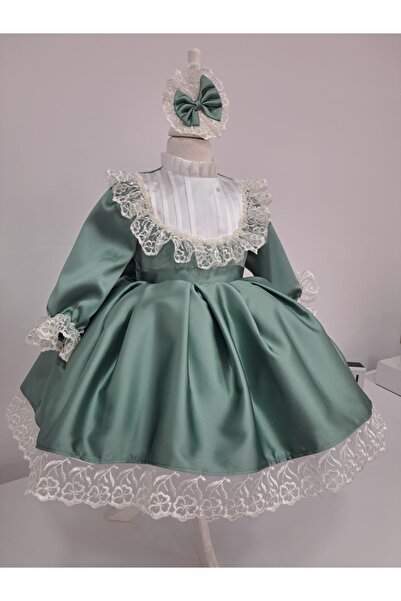 Stilmini Yeşil Vintage Kız Bebek Doğum Günü Elbisesi Fotoğraf Çekim Elbisesi ...
