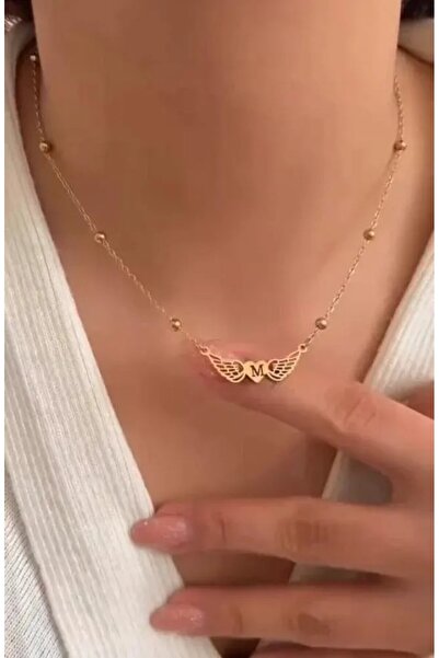 Black Season Wings Necklace with Letter or Name - Design | Gold or Silver Plated | Black Season