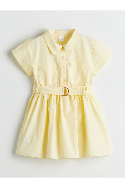 LC Waikiki Nevavm Shirt Collar Cotton Girls' Dress with Difference