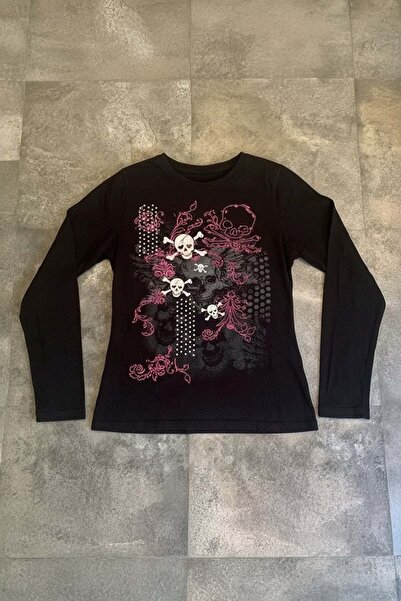 Köstebek Black Gothic Skulls Full Body Long Sleeve Sweatshirt