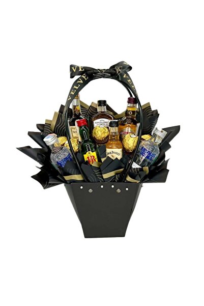 velve Delice gift basket for men, pralines, miniature spirits, Black
