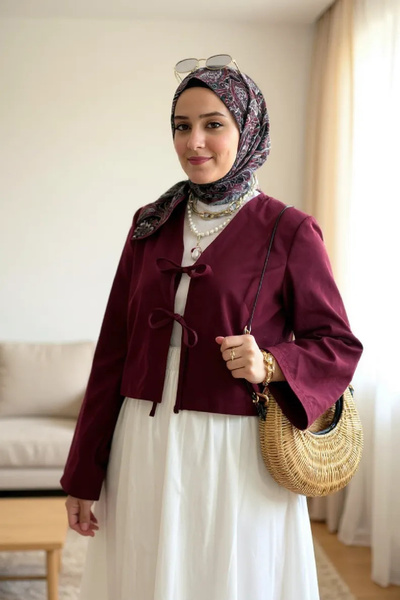 Imoda Women's Modern Hijab Tie-Front 2-Tie Skirt Top Kimono Shirt