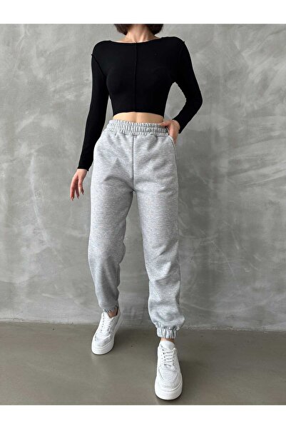 Zeynep Öykü Style Women's 3 Thread Inner Ribbed Elastic Jogger Sweatpants