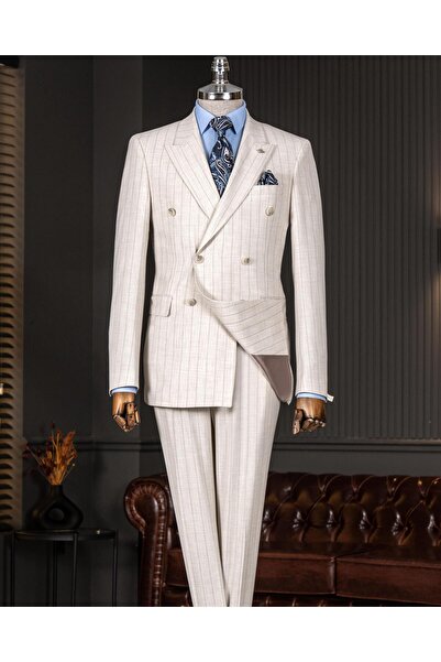 TerziAdemAltun İtalyan stil kruvaze ceket pantolon takım elbise bej T14623
