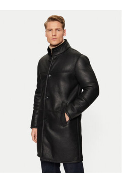 Joop Ανδρικό παλτό από δέρμα προβάτου 1500160 80000662 Μαύρο