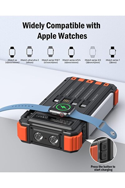 wastde 26800mAh Solar Power Bank, 20W USB-C Fast Charging with 4 Built-In Cables, Wireless Charging