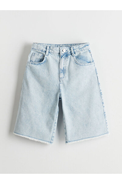LC Waikiki LCW Kids Mavi Beli Ayarlanabilir Lastikli Kız Çocuk Jean Şort