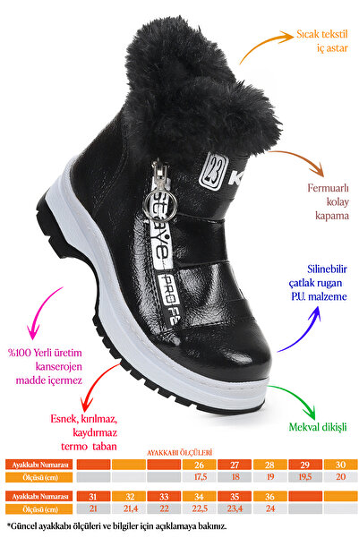 KARAMAZI Bente Rugan Çatlak Fermuarlı Kız Çocuk Bot Ayakkabı