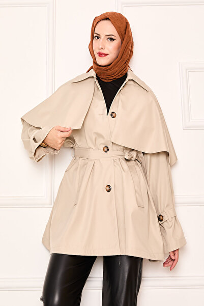 EBRUTESETTÜR Minimal Pelerin Detaylı Kemerli Trençkot