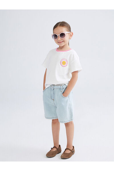 LC Waikiki LCW Kids Blue Basic Pantaloni scurți pentru fete cu aspect denim