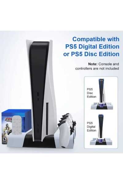 Dobe PS5 Vertical Stand with Cooling Fan & Dual Controller Charging | Fits PS5 Disc/Digital/Slim/Pro
