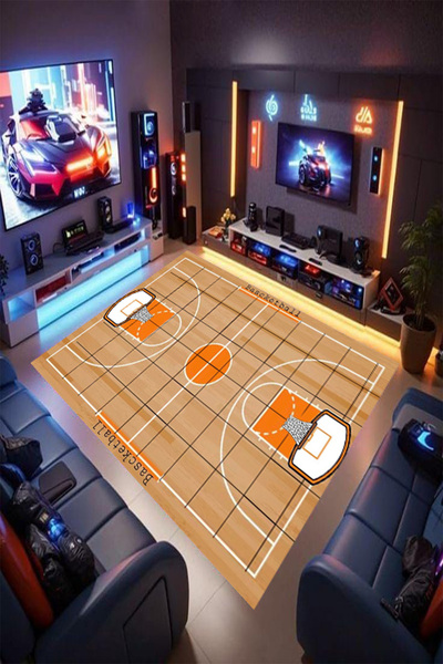 Reyhani NBA Basket Sahası Desenli Kaymaz Taban Makinede Yıkanabilir Gaming Oy...