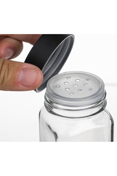OEM Salt Shaker made of Transparent Glass with Black Cap 4 x 4 x 10 cm