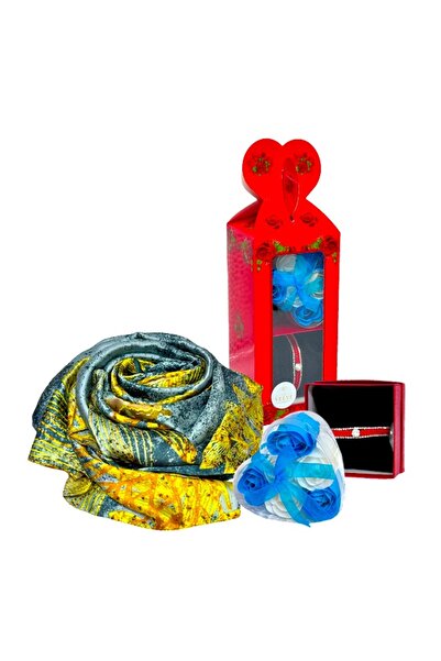 velve Pachet Flowers, esarfa dama, bratara, trandafiri de sapun, Albastru