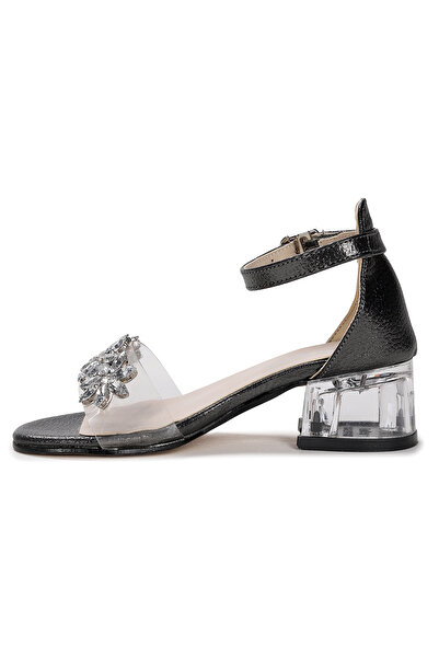 KARAMAZI Yangu Stoned Girl's 3 cm Transparent Heeled Sandals Evening Dress Shoes