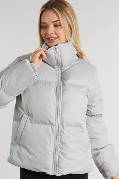 ÖNDER MODA Women's Gray Owersize Filled Inflatable Waterproof Coat Tbg069
