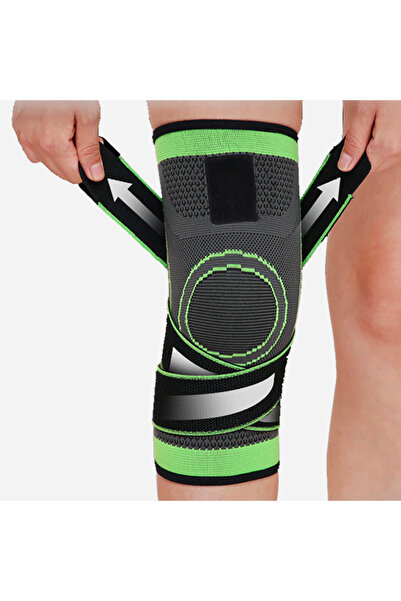 OEM Orteză elastică reglabilă pentru genunchi, orteză pentru genunchi cu curele elastice, 1 bucată verde cu negru, mărimea L