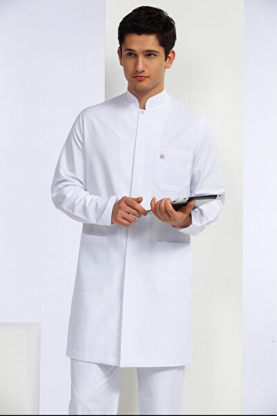 monotıp Șorț de doctor pentru bărbați, lungime medie, cu guler de judecător, șorț de laborator