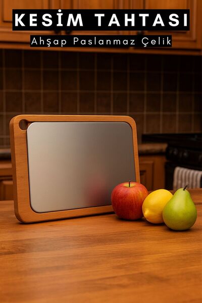 CasaPetra Cutting Board Wooden Cutting and Presentation Board with Stainless ...